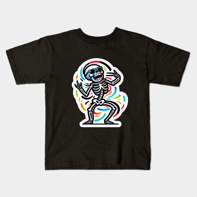 Dancing Skeleton Vibing Kids T-Shirt by ManyMelany